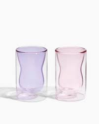 DOUBLE WALL CURVY CUP MULTICOLORED SET OF 2