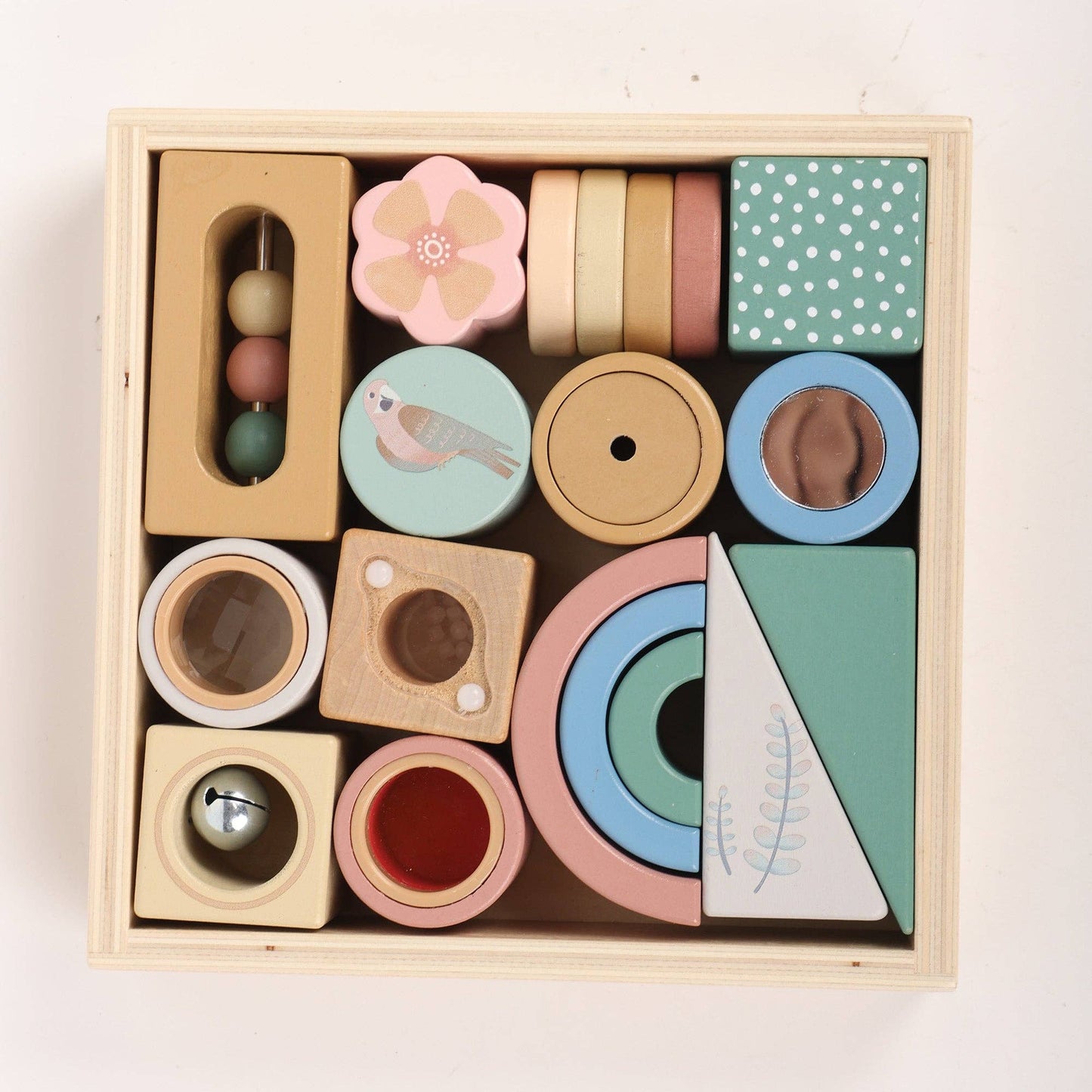 WOODEN ACTIVITY BLOCKS 15PC INTERACTIVE SENSORY BLOCKS AGES 12M